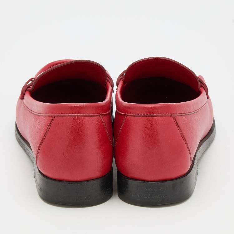 Pre Owned Salvatore Ferragamo Red Leather Rolo Gancini Loafers Size 38