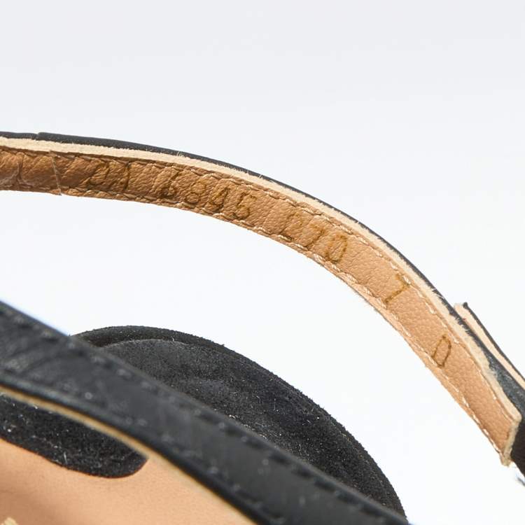 Pre Owned Salvatore Ferragamo Black Leather Savita Cork Wedge Sandals Size 37.5