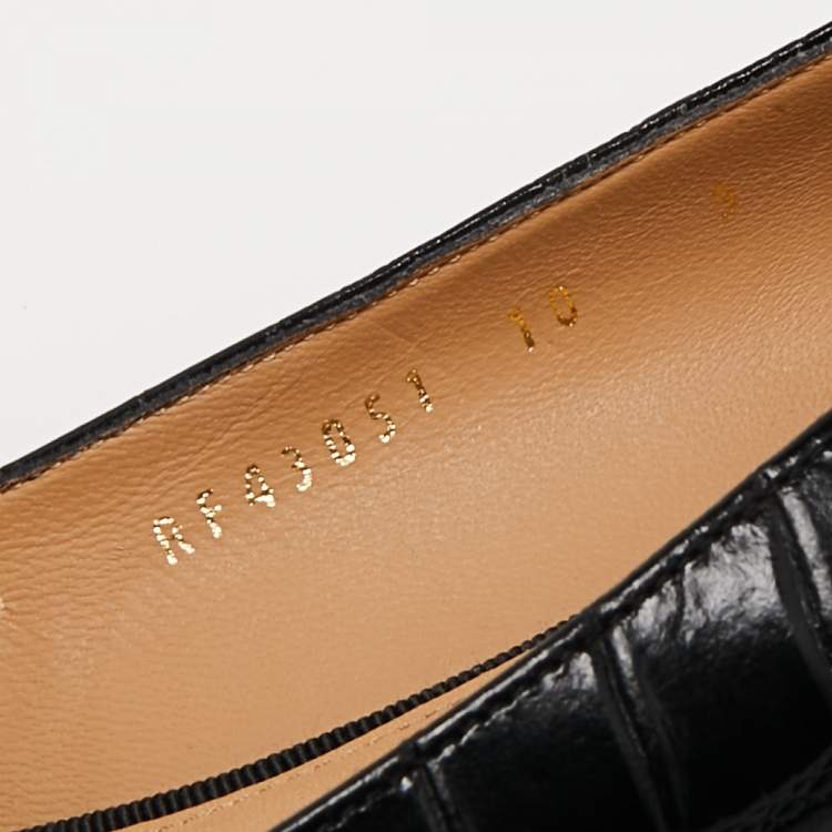 Pre Owned Salvatore Ferragamo Black Crocodile Leather  Vara Ballet Flats Size 40.5