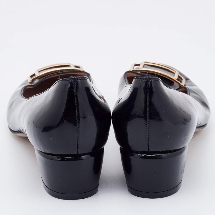 Pre Owned Salvatore Ferragamo Black Patent Leather Black Heel Pumps Size 38