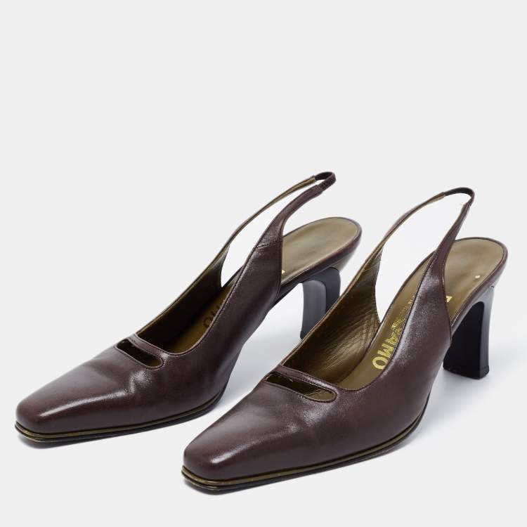 Pre Owned Salvatore Ferragamo Brown Leather Slingback Sandals Size 38