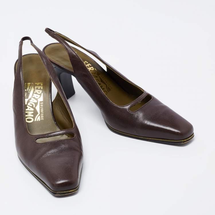 Pre Owned Salvatore Ferragamo Brown Leather Slingback Sandals Size 38