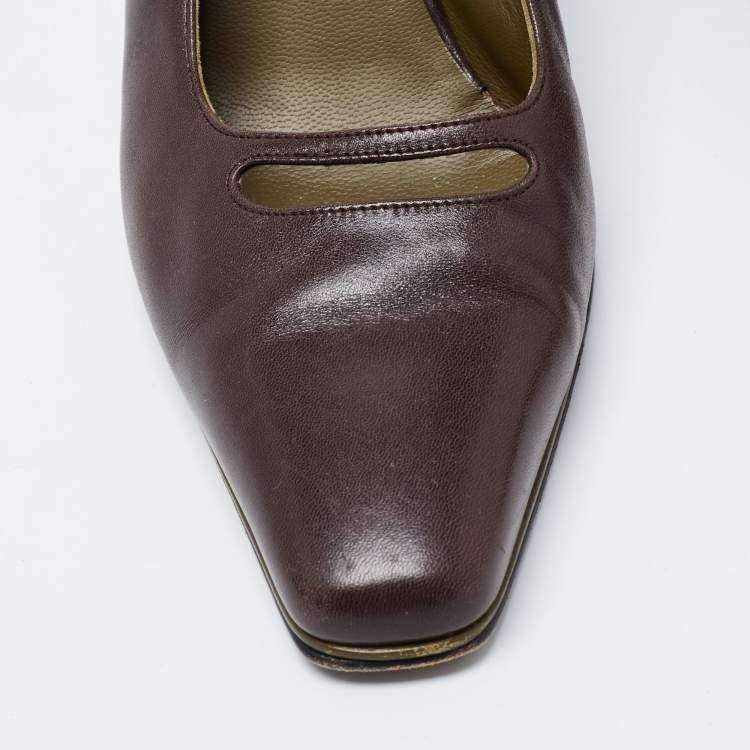 Pre Owned Salvatore Ferragamo Brown Leather Slingback Sandals Size 38