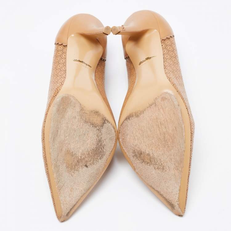 Pre Owned Salvatore Ferragamo Brown Leather Laser Cut Leather Pumps Size 40.5