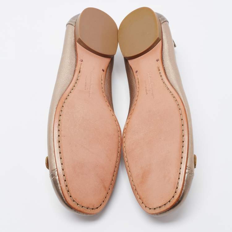 Pre Owned Salvatore Ferragamo Metallic Leather Gancini Ballet Flats Size 37
