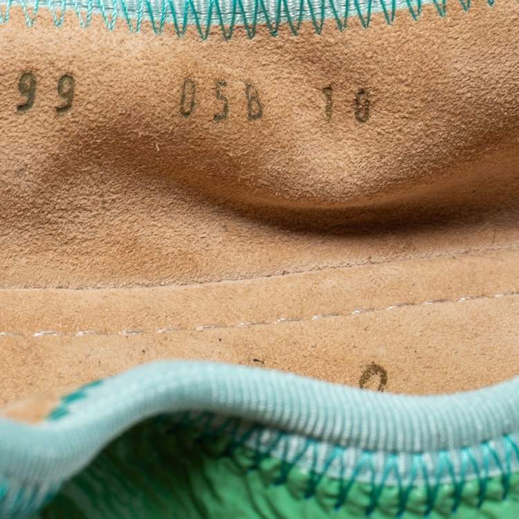 Pre Owned Salvatore Ferragamo Green Leather Bow Scrunch Ballet Flats Size 40.5 