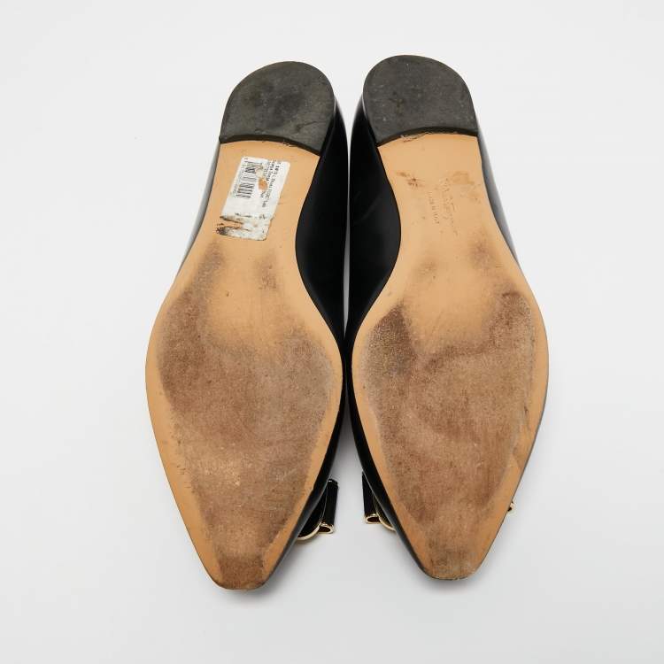 Pre Owned Salvatore Ferragamo Black  Leather Vara Bow Ballet Flats Size 40.5