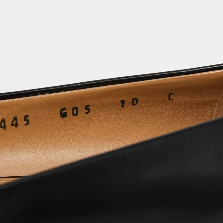 Pre Owned Salvatore Ferragamo Black  Leather Vara Bow Ballet Flats Size 40.5