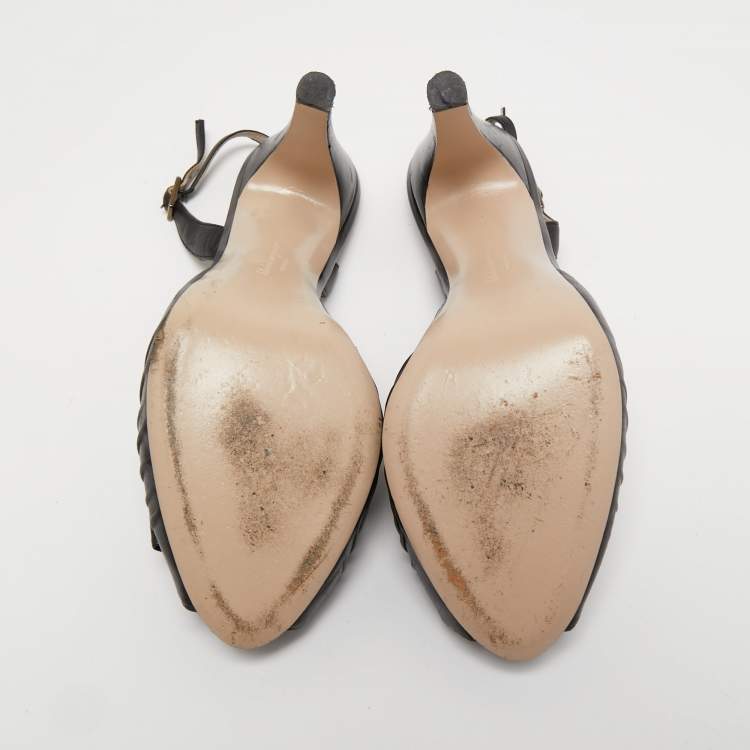 Pre Owned Salvatore Ferragamo Black Leather Bow Detail Slingback Sandals Size 38.5
