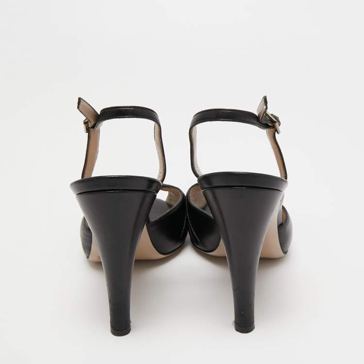 Pre Owned Salvatore Ferragamo Black Leather Bow Detail Slingback Sandals Size 38.5