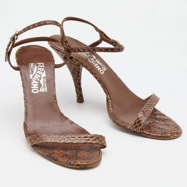 Pre Owned Salvatore Ferragamo Brown Python Ankle Strap Sandals Size 39
