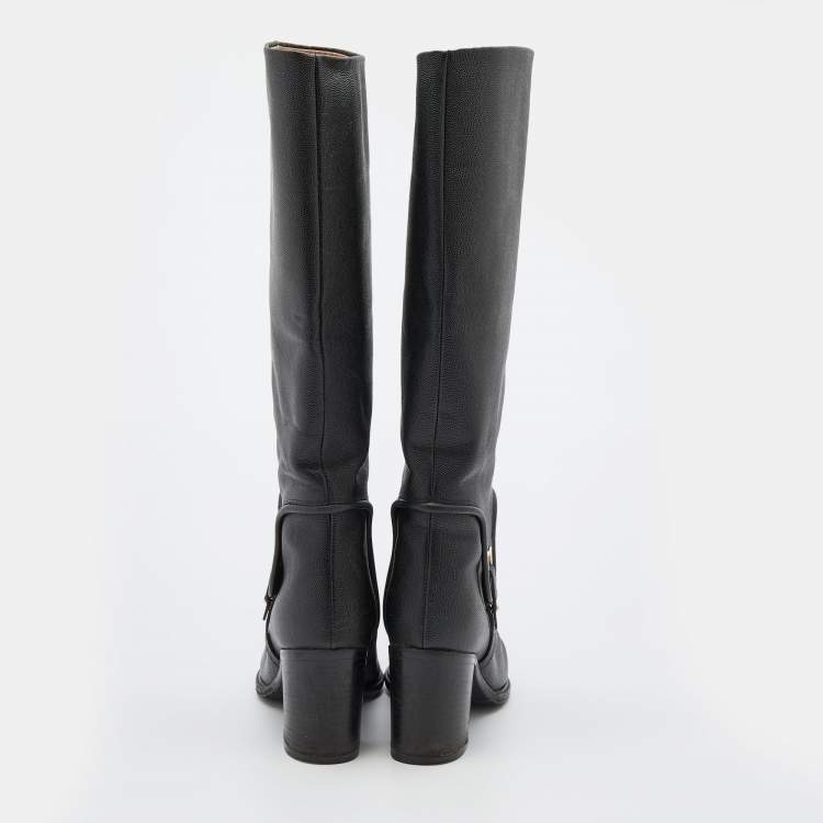 Pre Owned Salvatore Ferragamo Black Leather Knee Length Boots Size 39.5