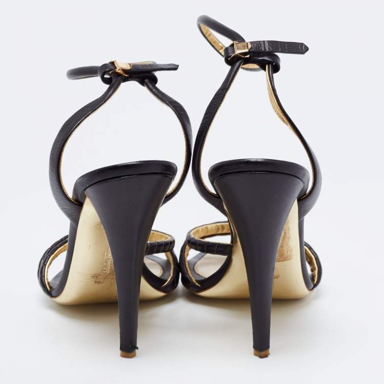 Pre Owned Salvatore Ferragamo Black Leather Ankle Strap Sandals Size 41.5