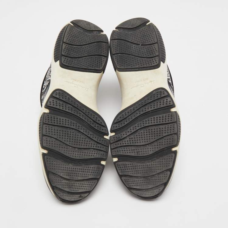 Pre Owned Salvatore Ferragamo Black Patent and Fabric Crystal Embellished Low Top Sneakers Size 38