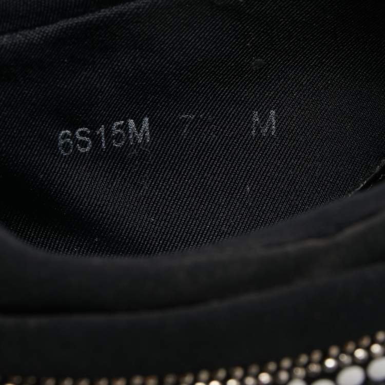 Pre Owned Salvatore Ferragamo Black Patent and Fabric Crystal Embellished Low Top Sneakers Size 38