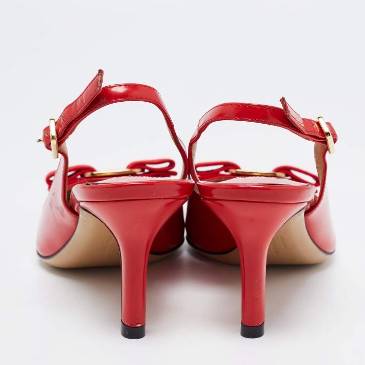 Pre Owned Salvatore Ferragamo  Red Leather Vara Slingback Pumps Size 36