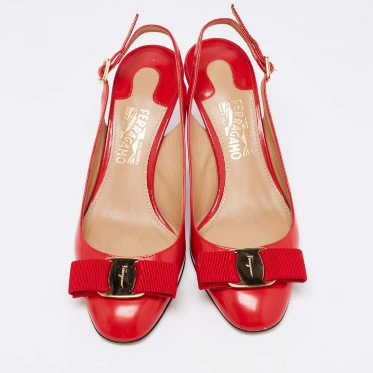 Pre Owned Salvatore Ferragamo  Red Leather Vara Slingback Pumps Size 36