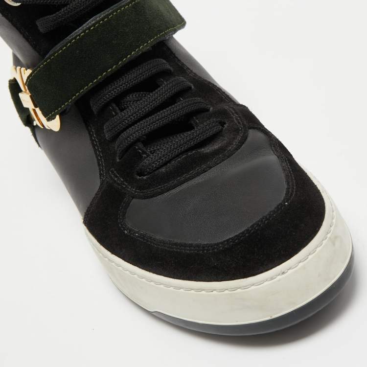 مملوكة مسبقًا Salvatore Ferragamo Black Leather  and Suede Nayon Gancio High Top Sneakers Size 37.5