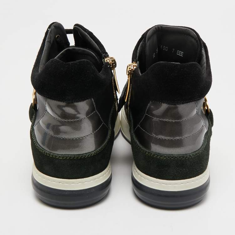 مملوكة مسبقًا Salvatore Ferragamo Black Leather  and Suede Nayon Gancio High Top Sneakers Size 37.5