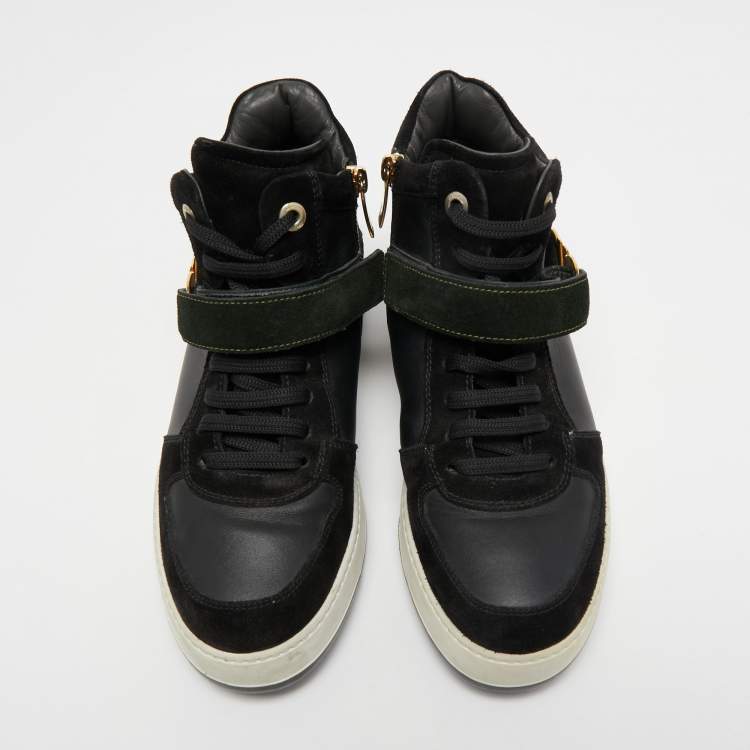 مملوكة مسبقًا Salvatore Ferragamo Black Leather  and Suede Nayon Gancio High Top Sneakers Size 37.5