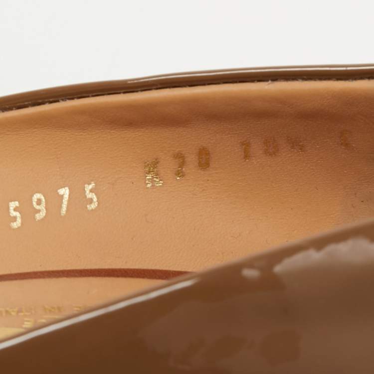 Pre Owned Salvatore Ferragamo Brown Patent Leather Peep Toe Pumps Size 41