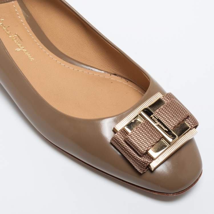 Pre Owned Salvatore Ferragamo Brown Leather Buckle Ballet Flats Size 36