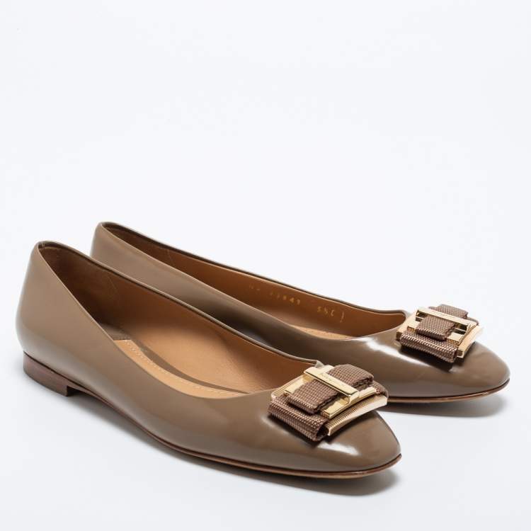 Pre Owned Salvatore Ferragamo Brown Leather Buckle Ballet Flats Size 36