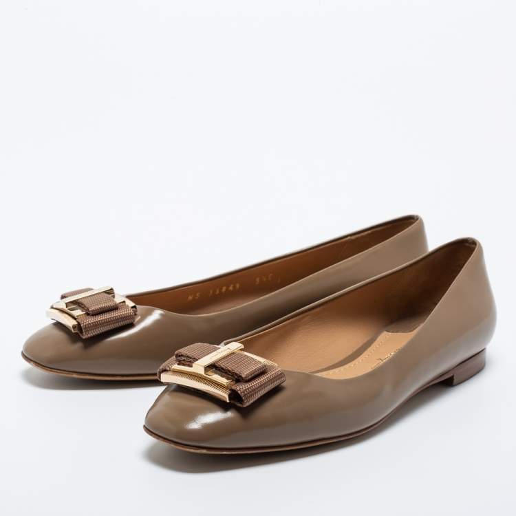 Pre Owned Salvatore Ferragamo Brown Leather Buckle Ballet Flats Size 36