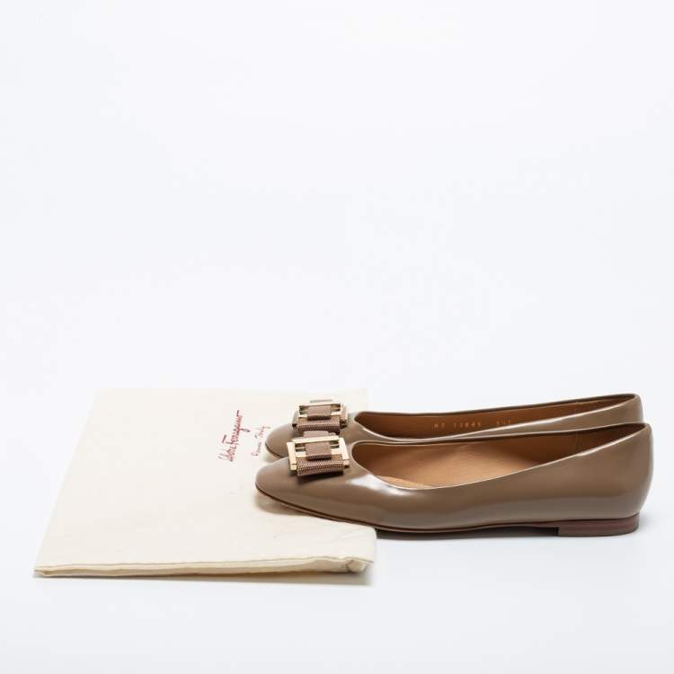 Pre Owned Salvatore Ferragamo Brown Leather Buckle Ballet Flats Size 36