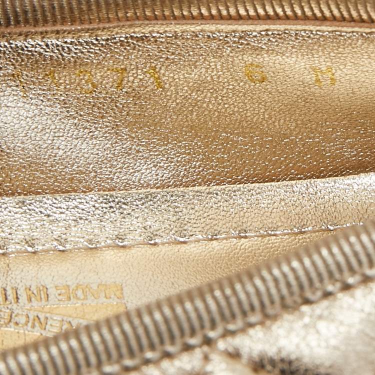 Pre Owned Salvatore Ferragamo Gold Leather Varina Quilted Ballet Flats Size 36.5