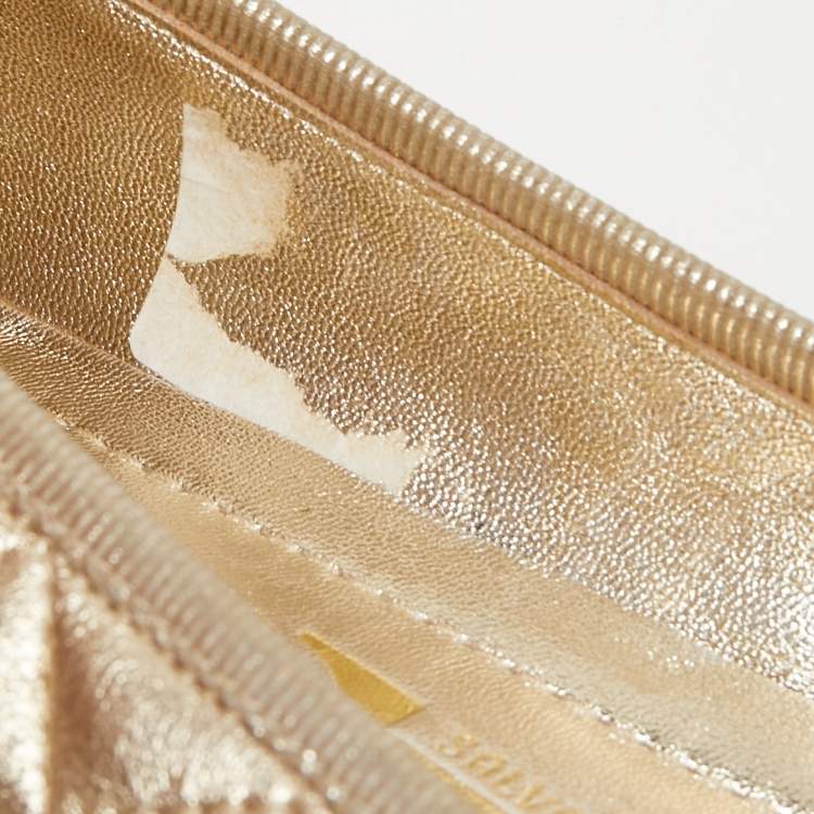 Pre Owned Salvatore Ferragamo Gold Leather Varina Quilted Ballet Flats Size 36.5