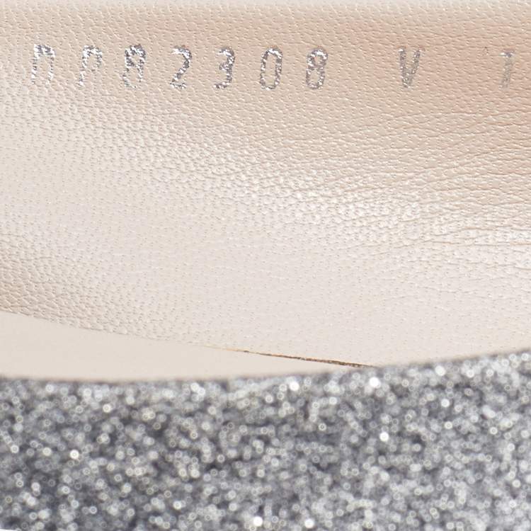 Pre Owned Salvatore Ferragamo Metallic Silver Leather Vara Bow Ballet Flats Size 38.5