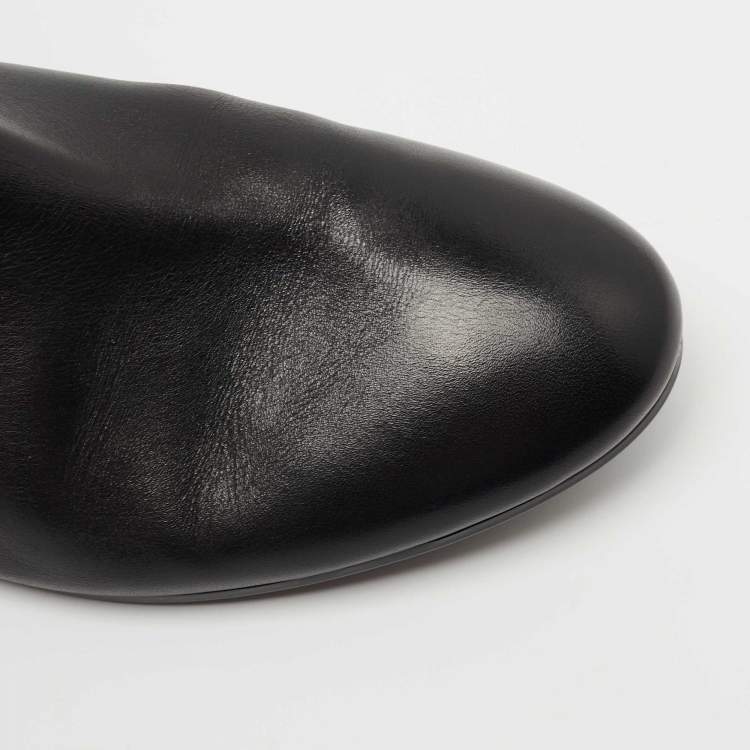 Pre Owned Salvatore Ferragamo Black Leather Vara Bow Chelsea Ankle Boots Size 38.5