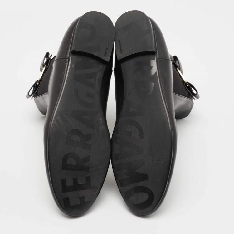 Pre Owned Salvatore Ferragamo Black Leather Vara Bow Chelsea Ankle Boots Size 38.5