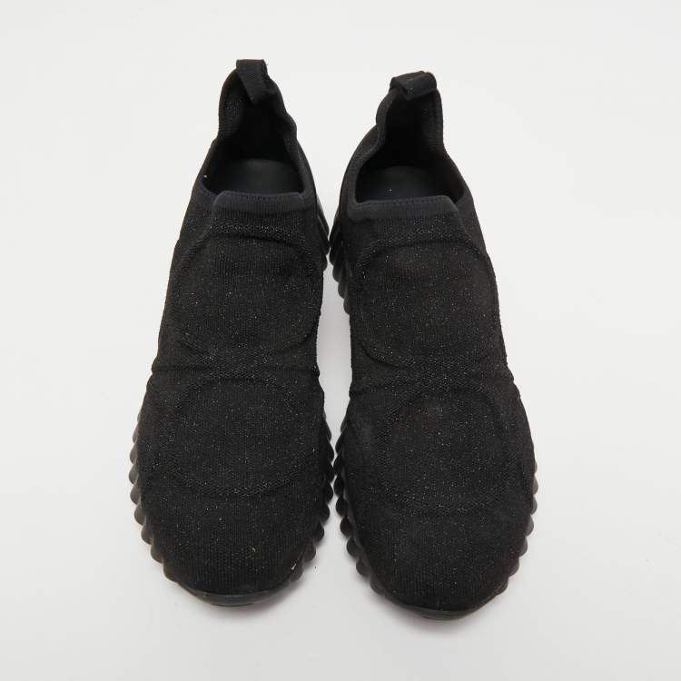 Pre Owned Salvatore Ferragamo Black Fabric Fanny 2 Slip On Sneakers Size 40.5