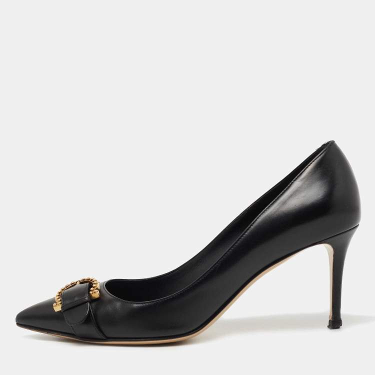 Pre Owned Salvatore Ferragamo Black Leather Pointed Toe Pumps Size 38.5