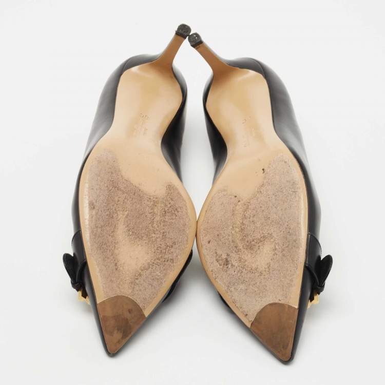 Pre Owned Salvatore Ferragamo Black Leather Pointed Toe Pumps Size 38.5