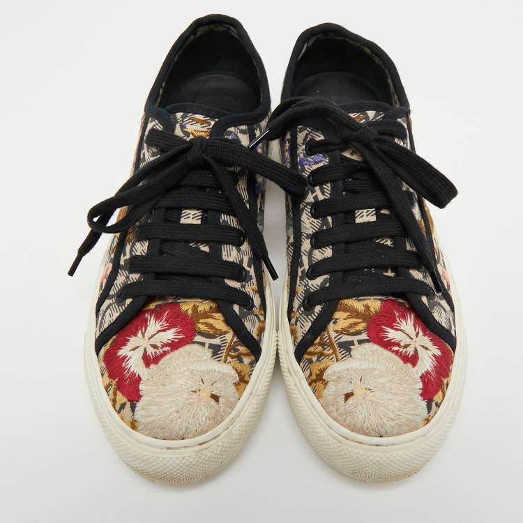Pre Owned Salvatore Ferragamo Multicolor Embroidered Canvas Borg Sneakers Size 39.5