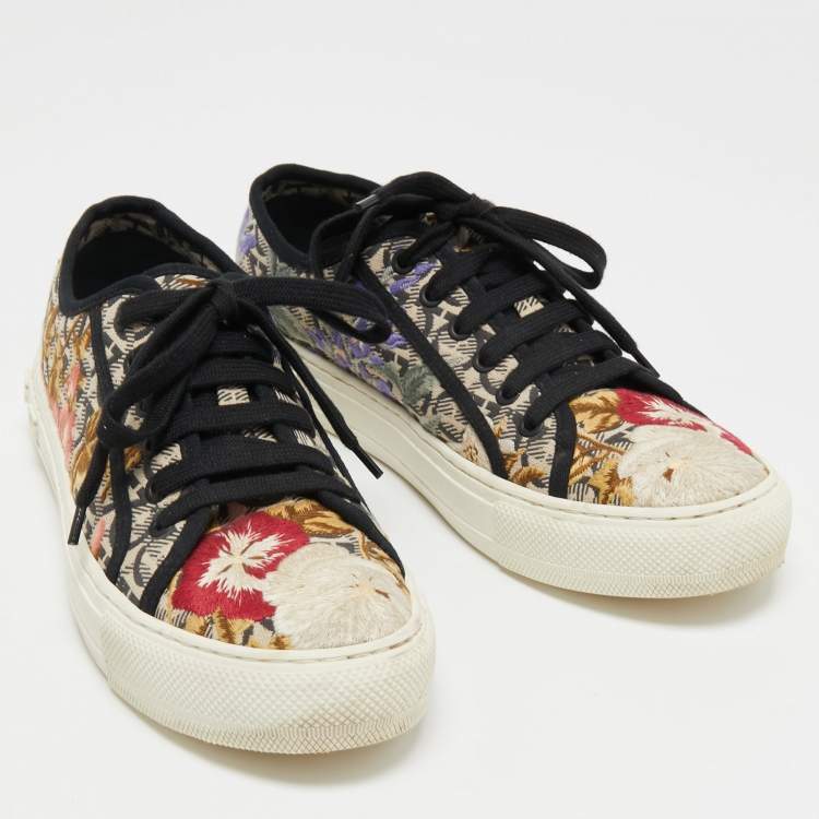 Pre Owned Salvatore Ferragamo Multicolor Embroidered Canvas Borg Sneakers Size 39.5