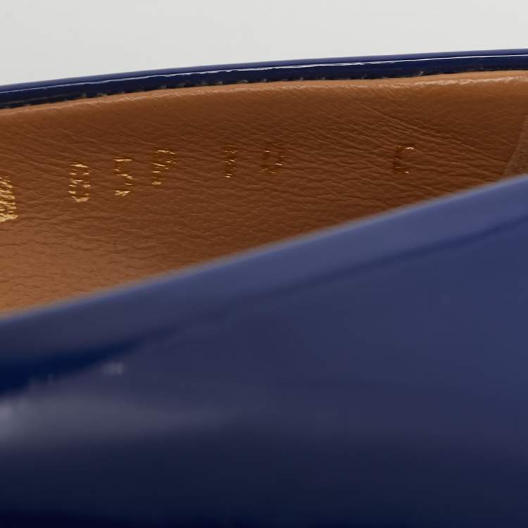 Pre Owned Salvatore Ferragamo Blue Patent Leather Vara Bow Pumps Size 40.5