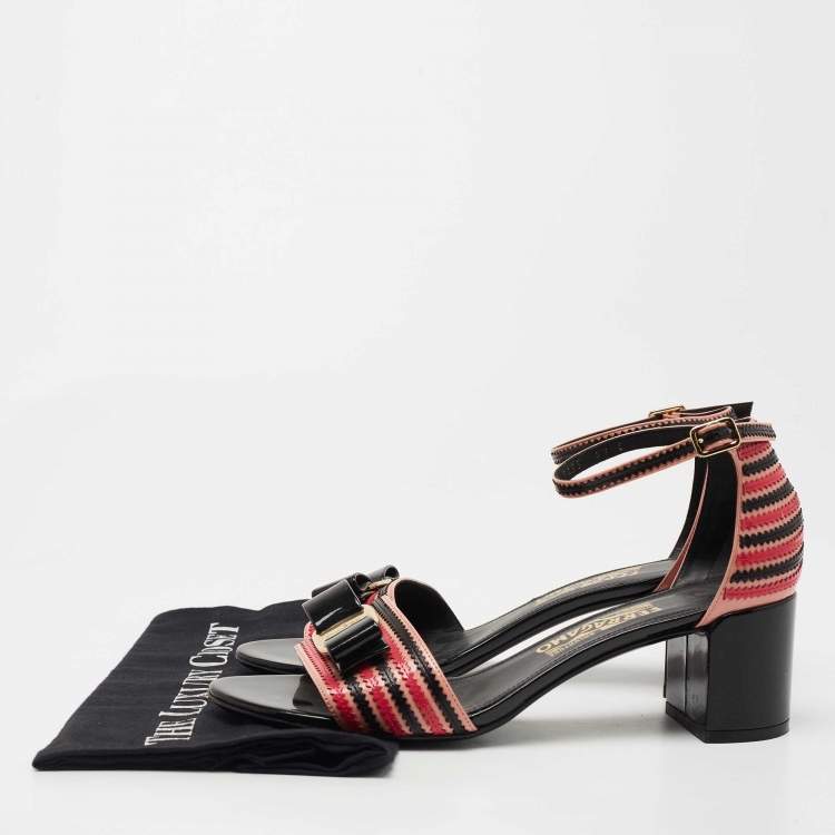 Pre Owned Salvatore Ferragamo Multicolor Patent Leather Gavina Ankle Strap Sandals Size 39