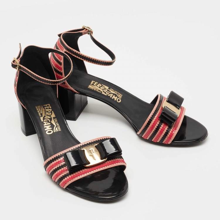 Pre Owned Salvatore Ferragamo Multicolor Patent Leather Gavina Ankle Strap Sandals Size 39