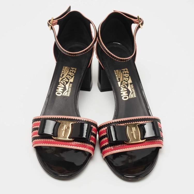 Pre Owned Salvatore Ferragamo Multicolor Patent Leather Gavina Ankle Strap Sandals Size 39