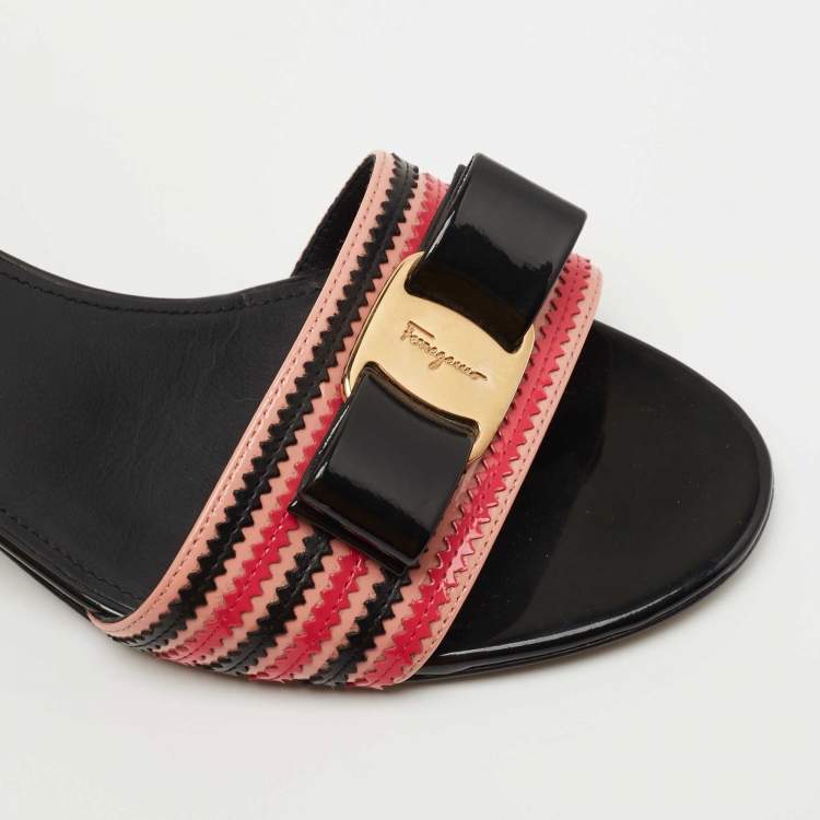 Pre Owned Salvatore Ferragamo Multicolor Patent Leather Gavina Ankle Strap Sandals Size 39