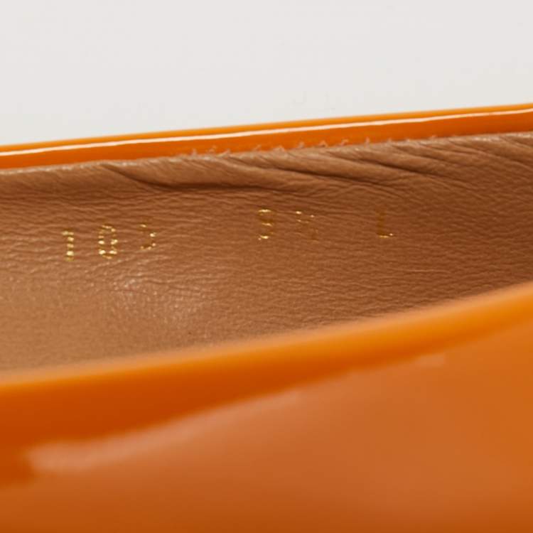 Pre Owned Salvatore Ferragamo Yellow Patent Leather Vara Bow Ballet Flats Size 40