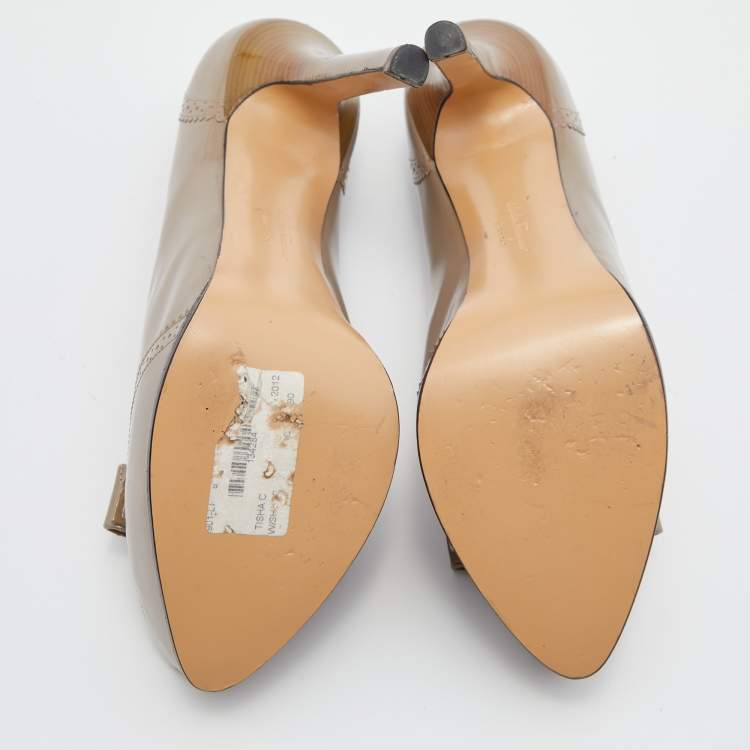 Pre Owned Salvatore Ferragamo Grey Brogue Leather Vara Bow Platform Pumps Size 39.5