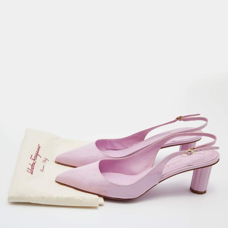 Pre Owned Salvatore Ferragamo Light Pink Patent Leather Pointed Toe Slingback Pumps Size 38