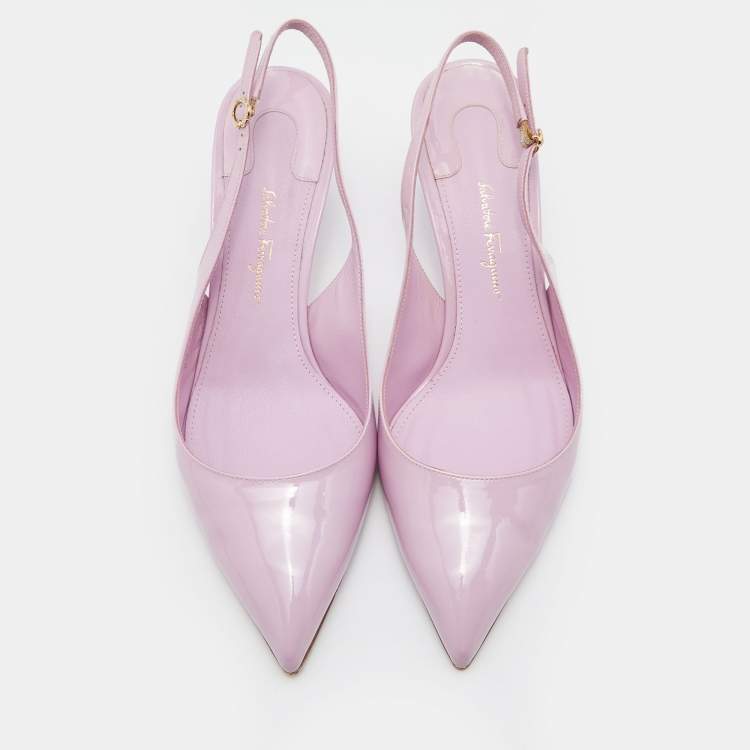 Pre Owned Salvatore Ferragamo Light Pink Patent Leather Pointed Toe Slingback Pumps Size 38