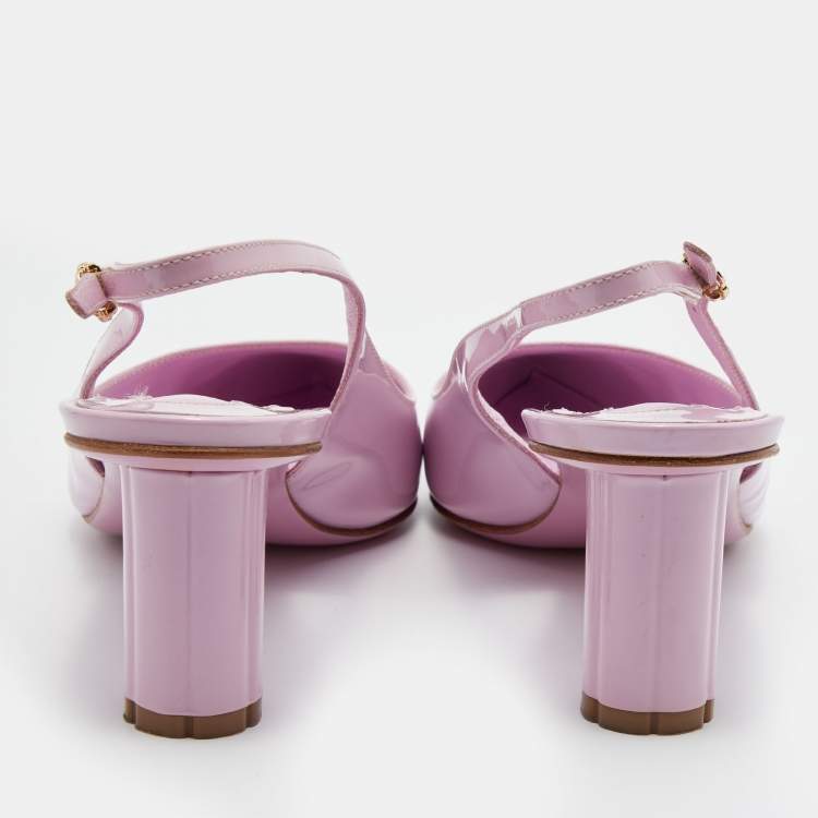 Pre Owned Salvatore Ferragamo Light Pink Patent Leather Pointed Toe Slingback Pumps Size 38