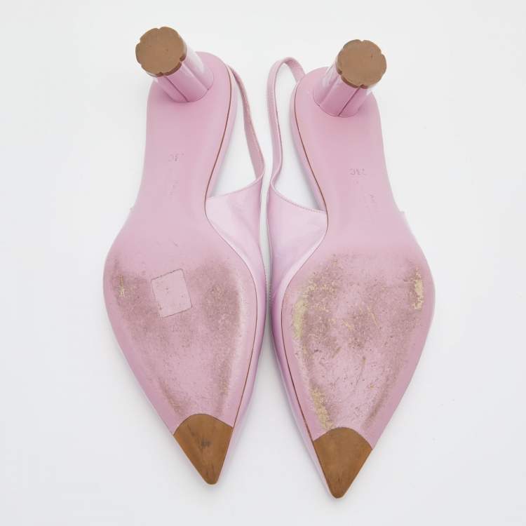 Pre Owned Salvatore Ferragamo Light Pink Patent Leather Pointed Toe Slingback Pumps Size 38
